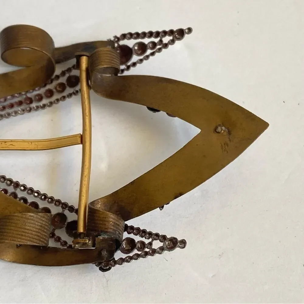 ART DECO Hematite Belt Buckle Brass Tone 1940s Vintage‎ Flapper Diamond Shape